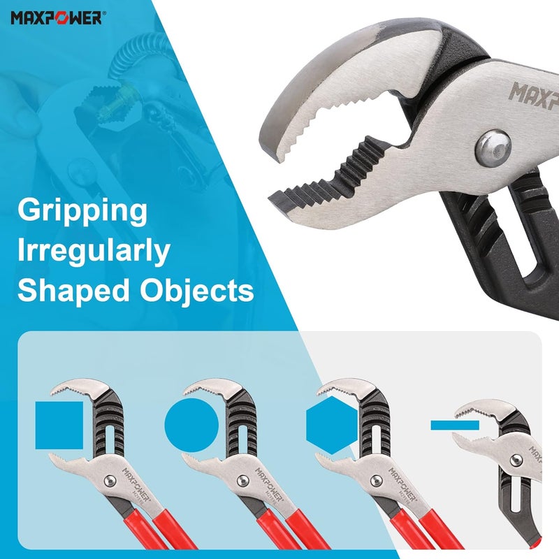 Max Power 12 inch Groove Joint Pliers, Quick Adjustable Serrtated V Jaw Tongue and Groove Pliers - Image 4